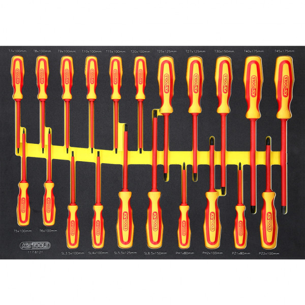 ERGOTORQUE VDE atsuktuvų rinkinys putų įdėkle, 21 vnt. (117.6121, KS TOOLS)