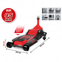 Hidraulinis plieninis domkratas, 3500 kg, žemas, kėlimo aukštis 95–540 mm (160.1040, KS TOOLS)