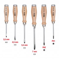 Trieciena skrūvgriežu ar koka rokturi komplekts, 6 gab., plakanie + PH (300.1050, KS TOOLS)