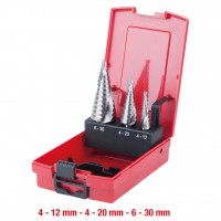 Pakopinių grąžtų rinkinys HSS, 3 vnt., plastikinėje dėžutėje (330.2404, KS TOOLS)