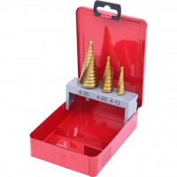 Pakopinių grąžtų rinkinys HSS TiN, 3 vnt., metalinėje dėžutėje (330.2423, KS TOOLS)