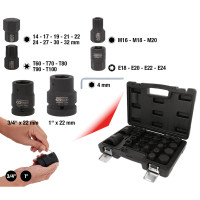3/4″ + 1″ trieciena maināmo uzgaļu komplekts, 23 daļas (450.0450, KS TOOLS)