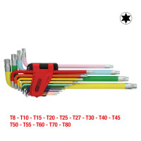 Torx L formos raktų rinkinys, ypač ilgi, 14 dalių, T8–T50 (151.4440, KS TOOLS)