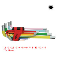 Vidinių šešiabriaunių L formos raktų rinkinys, ilgi, 14 dalių, 1,5–10 mm (151.4640, KS TOOLS)