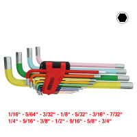 Vidinių šešiabriaunių L formos raktų rinkinys, ilgi, 14 dalių, 1/16"–3/8" (151.4650, KS TOOLS)