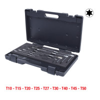 Trikrypčių T formos Torx raktų rinkinys, 9 dalys, T10–T50 (158.5200, KS TOOLS)