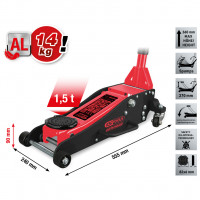 performance hidraulinis aliuminis domkratas, 1500 kg, aukštis 90–360 mm (160.1000, KS TOOLS)