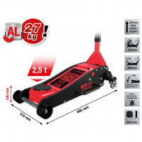 performance hidraulinis aliuminis domkratas, 2500 kg, aukštis 100–450 mm (160.1005, KS TOOLS)