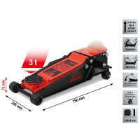 performance hidraulinis plieninis domkratas, 3000 kg, žemas, 75–510 mm (160.1020, KS TOOLS)