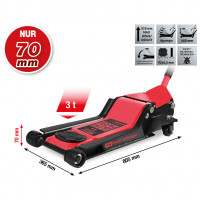 performance hidraulinis plieninis domkratas, 3000 kg, ypač žemas, 70–510 mm (160.1030, KS TOOLS)