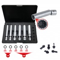 1/4" + 3/8" kaitinimo ir uždegimo žvakių galvučių su šarnyru rinkinys, 11 dalių (500.7325, KS TOOLS)