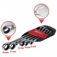 GEARplus perjungiamų terkšlinių kombinuotų raktų rinkinys, 5 vnt., 8-19 mm (503.4605, KS TOOLS)