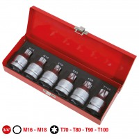 Smūginių antgalinių galvučių rinkinys 3/4", Torx ir XZN, 6 vnt., su skyle (515.0010, KS TOOLS)