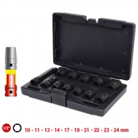 Smūginių galvučių rinkinys 1/2", šešiabriaunių, trumpų, 12 vnt., 10-24 mm (515.0112, KS TOOLS)