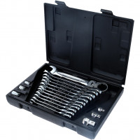 GEARplus lankstaus antgalio terkšlinių kombinuotų raktų rinkinys su adapteriais, 18 vnt., 8-19 mm (503.4868, KS TOOLS)