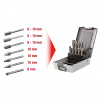 Kietmetalinių frezų rinkinys, 6,0 mm kotas, 10 vnt., plastikinėje dėžutėje (515.3220, KS TOOLS)