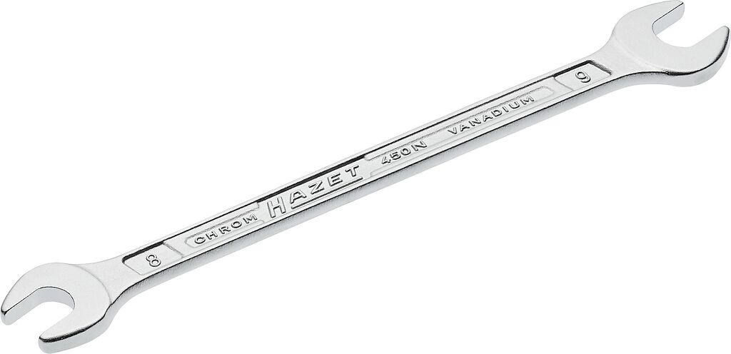Double open-end wrench, outside hexagon profile, 8 × 9 mm (450N-8X9, HAZET)