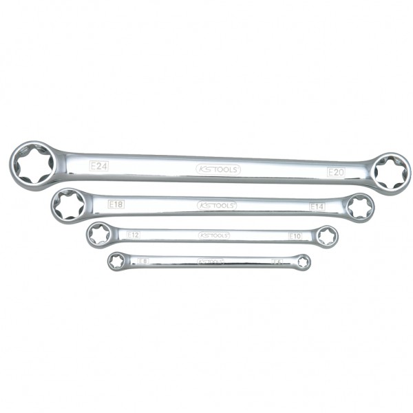 CHROME+ ETX double ring spanner set,4pcs E6-E24 (518.0860, KS TOOLS)