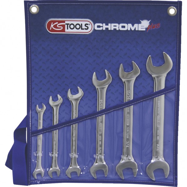 CHROME+ open end spanner set, 6pcs 1/4"-7/8" (518.3220, KS TOOLS)