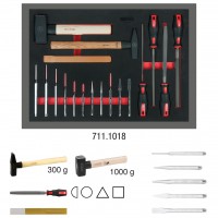 Dildžių, kaltų ir plaktukų rinkinys, 18 vnt., 1/1 sisteminiame įdėkle (711.1018, KS TOOLS)