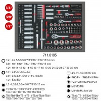 1/4" + 3/8" + 1/2" galvučių rinkinys, 195 vnt., 1/1 sisteminiame įdėkle (711.0195, KS TOOLS)