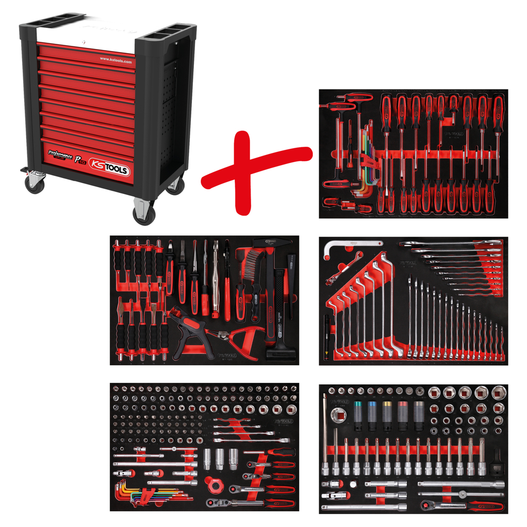 PERFORMANCEplus P10 instrumentu ratiņu komplekts ar 299 instrumentiem 5 atvilktnēs (810.5299, KS TOOLS)