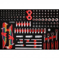 1/4" + 3/8" galvučių rinkinys putplasčio įdėkle, 156 vnt. (811.0156, KS TOOLS)