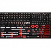 1/4" + 3/8" galvučių rinkinys putplasčio įdėkle, 213 vnt. (813.0213, KS TOOLS)