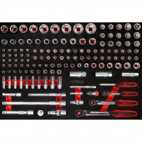 1/4" + 3/8" + 1/2" galvučių rinkinys putplasčio įdėkle, 139 vnt. (811.0139, KS TOOLS)