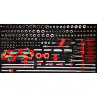 1/4" + 3/8" galvučių rinkinys putplasčio įdėkle, 183 vnt. (813.0183, KS TOOLS)