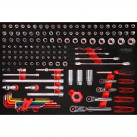 1/4" + 3/8" galvučių rinkinys putplasčio įdėkle, 140 vnt. (811.0140, KS TOOLS)