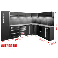 Werkstatt-Schranksystem, L-Form, 3400 x  2120 mm, Variante 2 (866.6220, KS TOOLS)