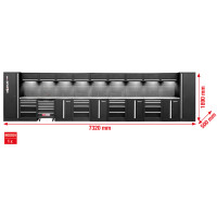 Werkstatt-Schranksystem, gerade, 7320 x  500 mm, Variante 2 (866.6315, KS TOOLS)