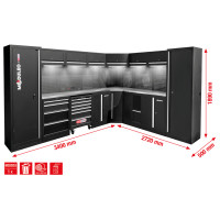 Dirbtuvių spintų sistema, L formos, 3400 x 2720 mm, 1 variantas (866.6215, KS TOOLS)