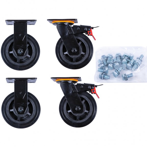 Casterset 2 x Swivel + 2 x Fixed incl. screws (873.7014-R013P, KS TOOLS)