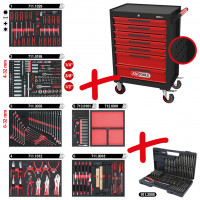 ECOline įrankių vežimėlis su 7 stalčiais ir 598 įrankių, juodas/raudonas (897.7598, KS TOOLS)