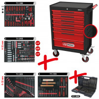 ECOline įrankių vežimėlis su 7 stalčiais ir 515 įrankių, juodas/raudonas (897.7515, KS TOOLS)