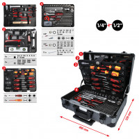 1/4″+1/2″ universal tool set, 130 pcs, aluminium case with wheels (911.0630, KS TOOLS)