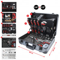 Universāls instrumentu komplekts 1/4"+1/2", 149 gab., alumīnija koferī (911.0649, KS TOOLS)