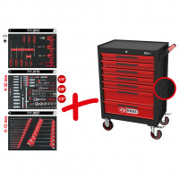 ECOline įrankių vežimėlis su 7 stalčiais ir 215 įrankių, juodas/raudonas (897.7215, KS TOOLS)