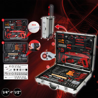 Įrankių rinkinys 1/4″+1/2″, 127 vnt., aliuminio lagamine su ratukais (911.0735, KS TOOLS)
