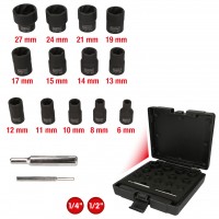 Smūginių spiralinio profilio galvučių rinkinys 1/4"+1/2", 15 vnt. (913.1460, KS TOOLS)