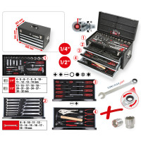 CHROMEplus universāls instrumentu komplekts 1/4"+1/2", 99 gab., GEAR (918.0100, KS TOOLS)