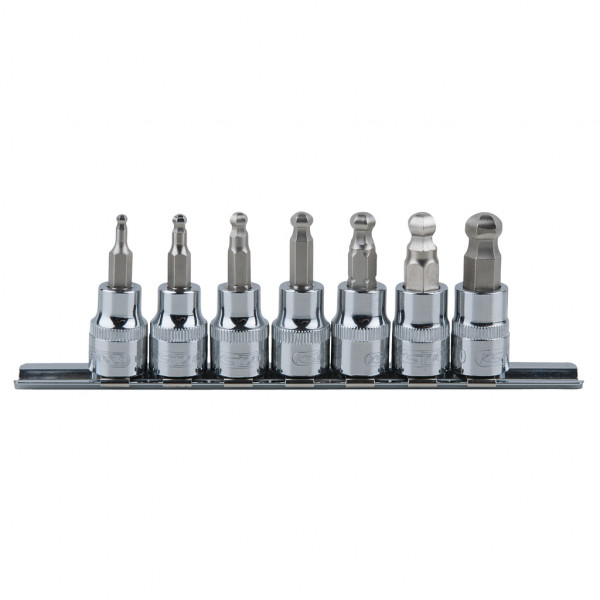 3/8" CHROMEplus vidinio šešiabriaunio antgalinių galvučių su rutuline galva rinkinys, 3–10 mm, 7 vnt. (918.3772, KS TOOLS)