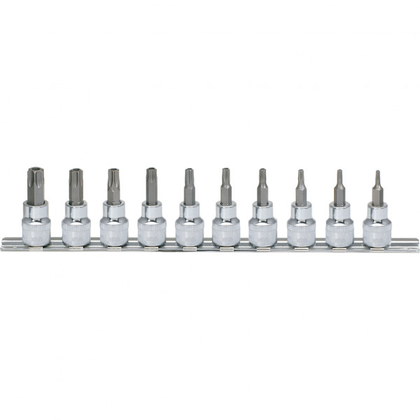 3/8" CHROMEplus Torx uzgaļu muciņu ar caurumu komplekts, TB10–TB55, 10 gab. (918.3970, KS TOOLS)