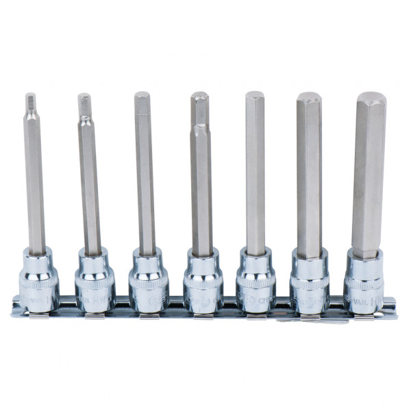 3/8" CHROMEplus vidinio šešiabriaunio antgalinių galvučių rinkinys, ilgos, 4–12 mm, 7 vnt. (918.3960, KS TOOLS)