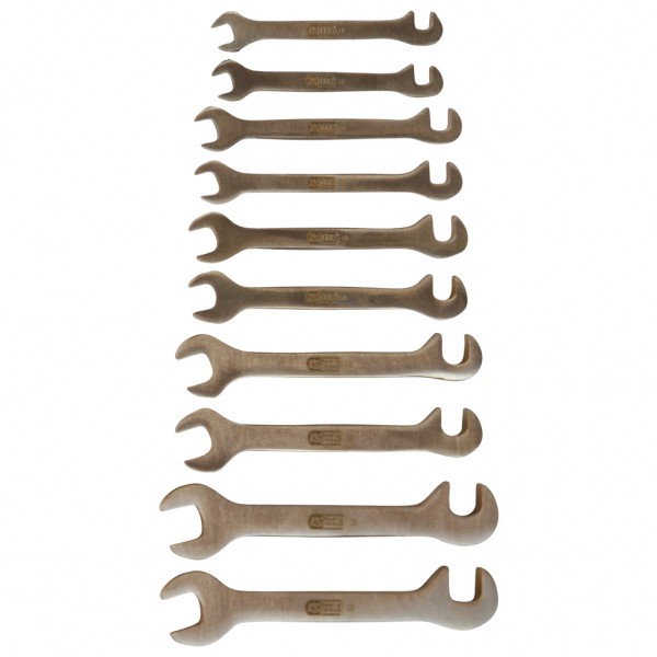 Dvipusių plokščių veržliarakčių rinkinys BRONZE+, kibirkščių nesukeliantis, mažas, 10 vnt. (963.7131, KS TOOLS)