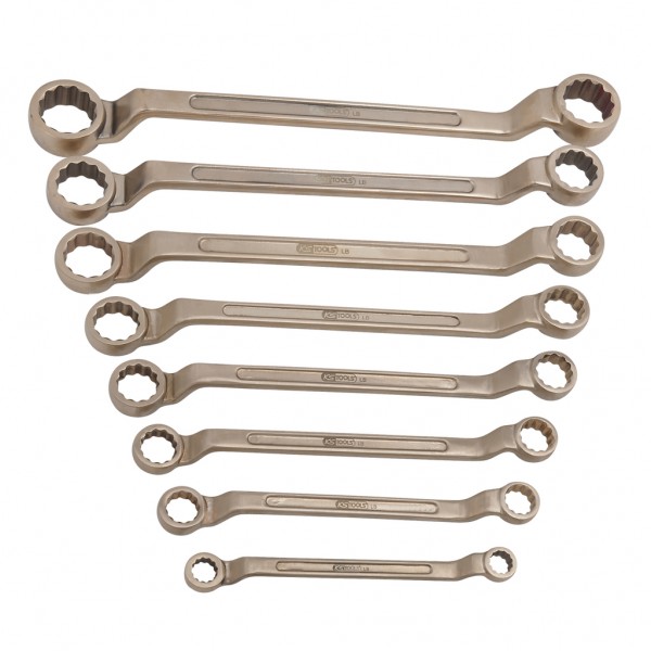 BRONZE+ nekibirkščiuojančių dvipusių žiedinių raktų rinkinys, lenkti, 8 vnt., 1/4-1" (963.7477, KS TOOLS)