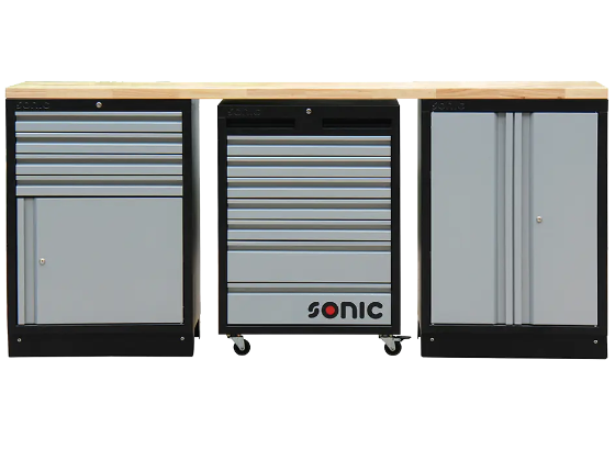 Workbench with wooden tabletop, tool trolley Sonic Equipment BV (4731516, SONIC)