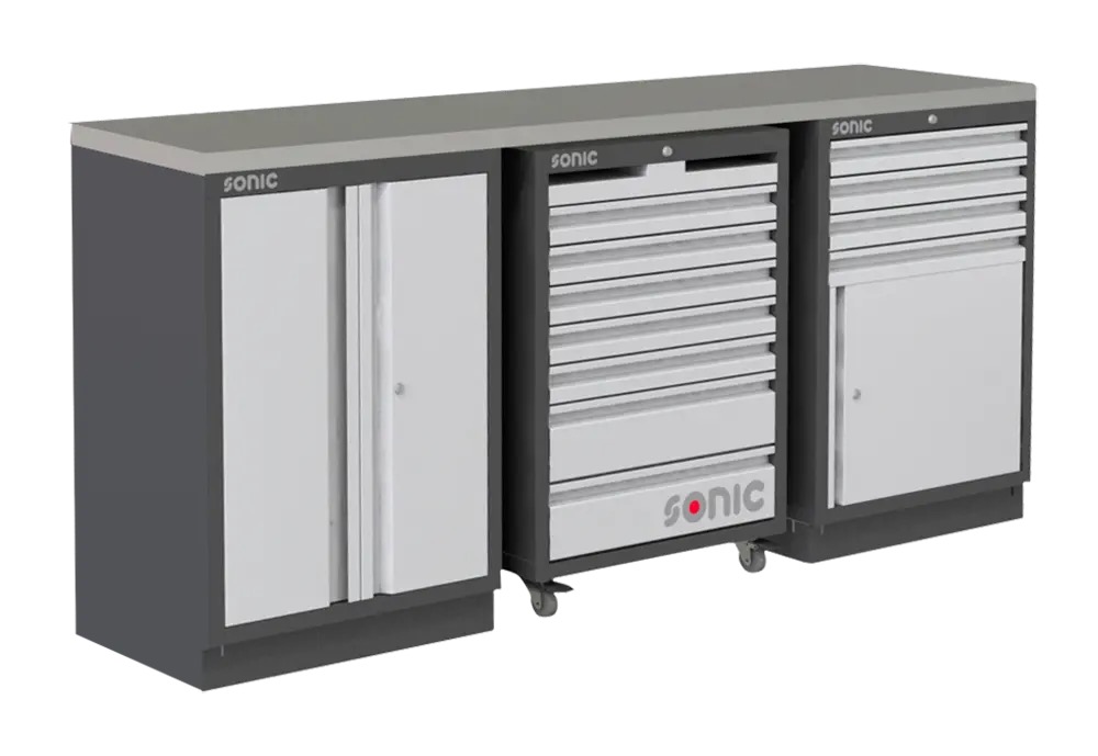 Workbench with wooden top and tool trolley (4731528, SONIC)
